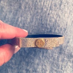 Tory Burch Metallic Gold Leather wrap bracelet